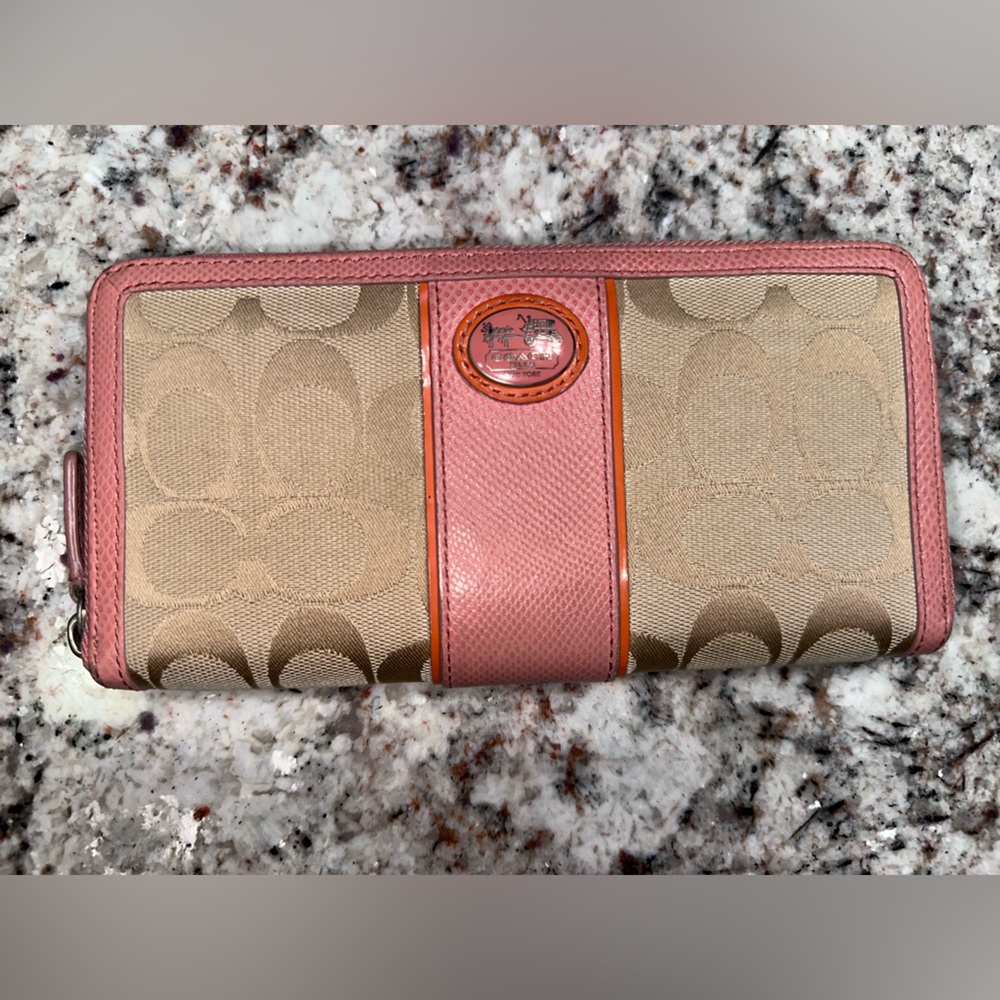 Coach limited edition Pink snake skin and Tan Wallet